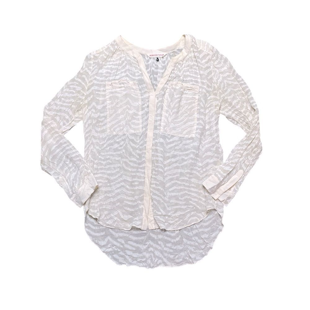 REBECCA TAYLOR Sheer Silk Blend Zebra Print Blouse Cream Size 10